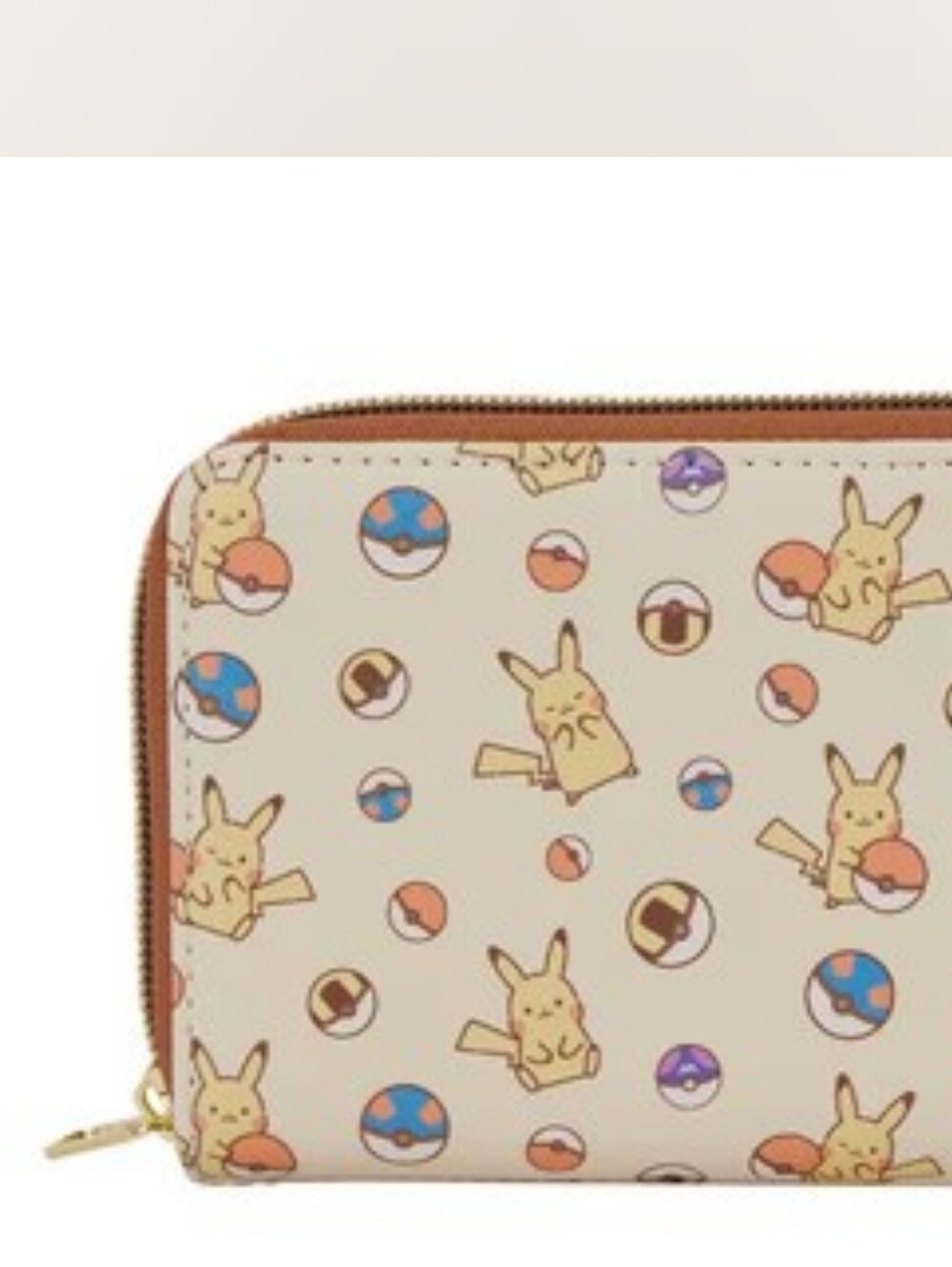 Loungefly Cream Pikachu Zip Wallet with Multicolor Poké Ball Print NWT